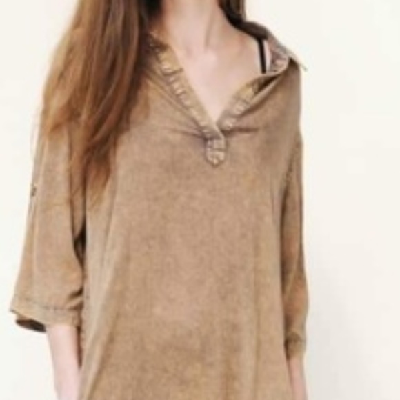 ♡ Distressed 2 Pockets Mineral Washed Tunic Dress♡ - Picture 4 of 5